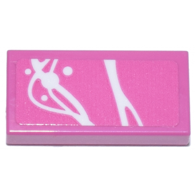 dark pink tile 1 x 2 with white curved lines and dots pattern sticker - set 77241