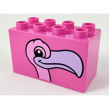 dark pink duplo brick 2 x 4 x 2 with flamingo head pattern