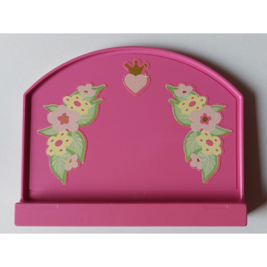 dark pink duplo panel 6 x 1 x 4 with curved top with flowers and heart with crown pattern stickers - set 4820