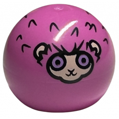 dark pink technic ball joint with light nougat animal face and ears medium lavender eyes black fur lines pattern hp pygmy puff