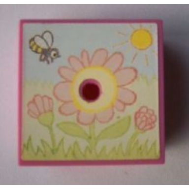 dark pink container box 3 1 2 x 3 1 2 x 1 1 3 with hinged lid with flowers sun and bee pattern sticker - sets 3119 3241