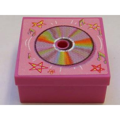 dark pink container box 3 1 2 x 3 1 2 x 1 1 3 with hinged lid with cd and stars pattern sticker - set 3142