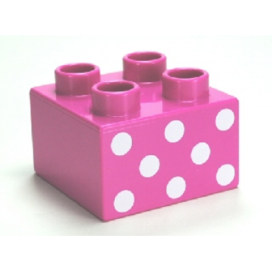 dark pink duplo brick 2 x 2 with 8 white dots pattern