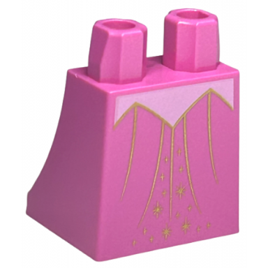 dark pink lower body skirt with bright pink pointed shape and gold lines and stars pattern