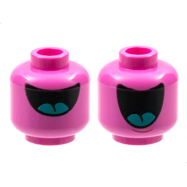 dark pink minifigure head dual sided alien large black mouth with dark turquoise tongue half open fully open pattern