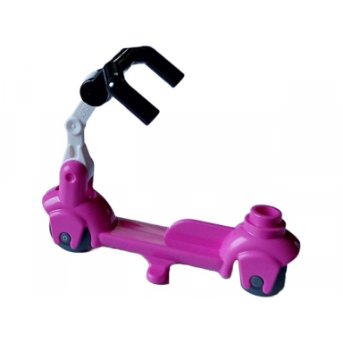 dark pink kick scooter with dark bluish gray wheels white steering link and black angular handlebars 36273 3464 30377 98397