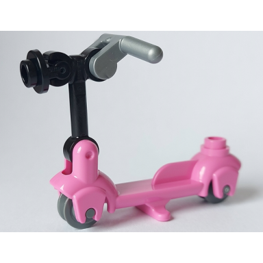 dark pink kick scooter with dark bluish gray wheels black steering link and round plate and flat silver handlebars 36273 3464 3628 79194 30031