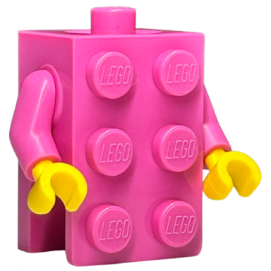 dark pink torso 2 x 3 brick costume dark pink arms yellow hands bam