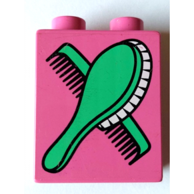 dark pink duplo brick 1 x 2 x 2 with comb and brush pattern