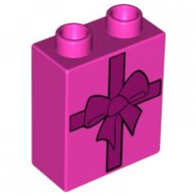 dark pink duplo brick 1 x 2 x 2 with present gift with bow pattern