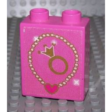 dark pink duplo brick 1 x 2 x 2 with necklace and ring pattern sticker - set 4820