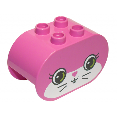 dark pink duplo brick 2 x 4 x 2 rounded ends with bunny face with lime eyes pattern