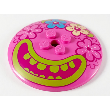 dark pink dish 6 x 6 inverted radar - solid studs with 4 flowers and large magenta mouth lime lips and teeth pattern
