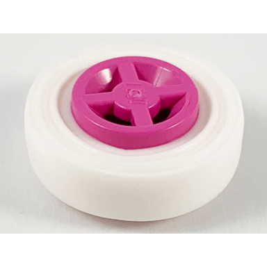 dark pink wheel 8mm d x 6mm with white tire 14mm d x 4mm smooth small single 4624 3139