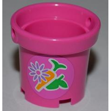 dark pink container bucket 2 x 2 x 2 with handle holes with flower carrot and apple pattern sticker - set 3189