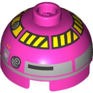 dark pink brick round 2 x 2 dome top with black and yellow danger strips around dome photoreceptor silver panels and pink dots pattern qt-kt