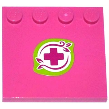 dark pink tile modified 4 x 4 with studs on edge with magenta cross and leaves in lime border pattern sticker - set 41059