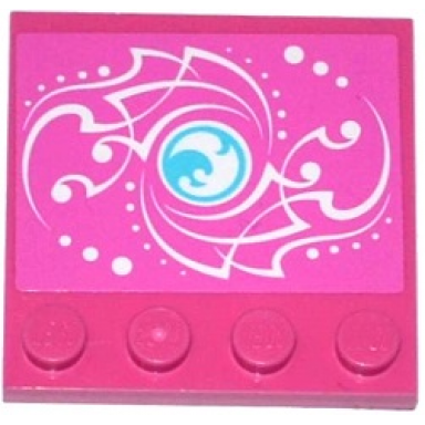dark pink tile modified 4 x 4 with studs on edge with elves water power icon and white swirls and dots pattern sticker - set 41073