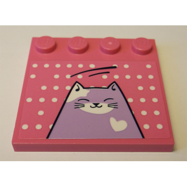 dark pink tile modified 4 x 4 with studs on edge with white dots and medium lavender cat pattern sticker - set 41342