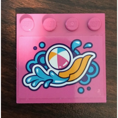 dark pink tile modified 4 x 4 with studs on edge with beach ball and water slide pattern sticker - set 41313
