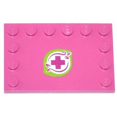 dark pink tile modified 4 x 6 with studs on edges with magenta cross and leaves in lime border pattern sticker - set 41033