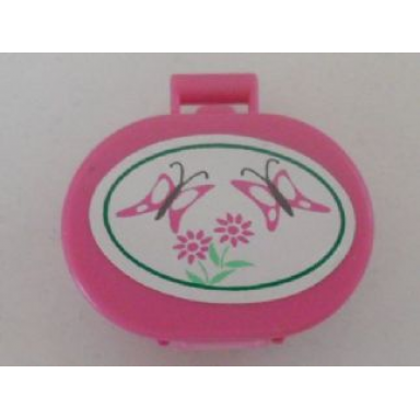 dark pink scala utensil oval case with butterflies and flowers pattern sticker - set 5895