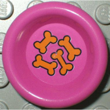 dark pink minifigure utensil dish 3 x 3 with orange dog biscuits pattern
