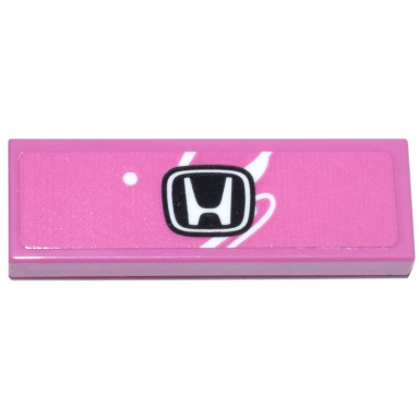 dark pink tile 1 x 3 with white curved lines and dot and black honda logo pattern sticker - set 77241