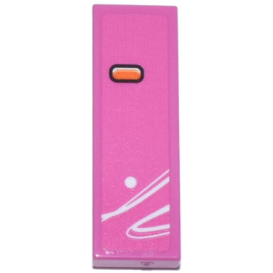 dark pink tile 1 x 3 with white curved lines and dot and orange blinker pattern model left side sticker - set 77241