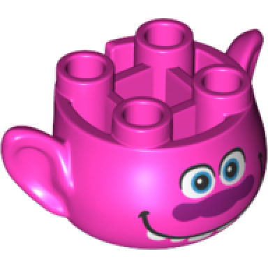 dark pink minifigure head modified trolls with dark azure eyes magenta nose and smile with top teeth pattern