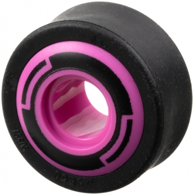 dark pink wheel 11mm d x 8mm with center groove 8 spokes and smooth side with black circle and arcs pattern with black tire 14mm d x 6mm solid smooth 6683pb01 50945