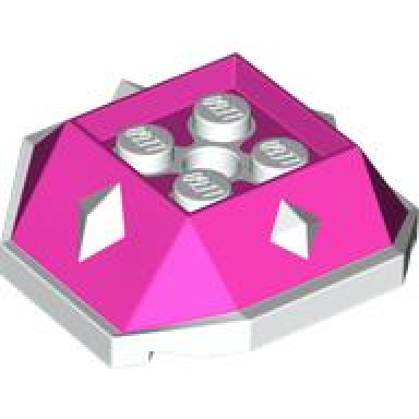 dark pink shell with 4 recessed studs and hole with molded white bottom and spikes pattern