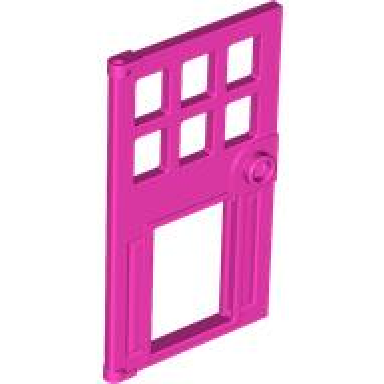 dark pink door 1 x 4 x 6 with 6 panes stud handle and hole for pet flap