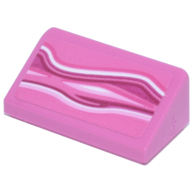 dark pink slope 30 1 x 2 x 2 3 with white magenta and bright pink wavy lines pattern model right side sticker - set 77241