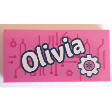 dark pink tile 2 x 4 with olivia and gear pattern