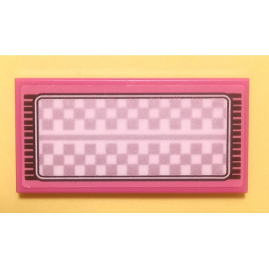 dark pink tile 2 x 4 with white and silvery pink checkered mat and black fringe pattern sticker - set 41351