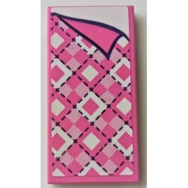 dark pink tile 2 x 4 with blanket with bright pink dark pink and white diamonds black stitching and folded right corner pattern sticker - set 41339