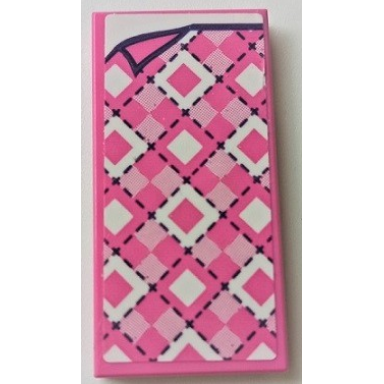 dark pink tile 2 x 4 with blanket with bright pink dark pink and white diamonds black stitching and folded left corner pattern sticker - set 41339