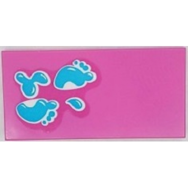 dark pink tile 2 x 4 with medium azure water splashes and wet footprints pattern sticker - set 41430