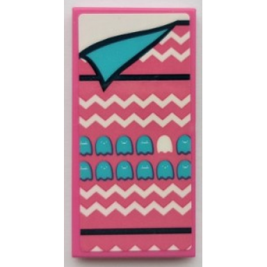 dark pink tile 2 x 4 with blanket with medium azure ghosts white zigzag lines and black lines bedsheet pattern sticker - set 41395