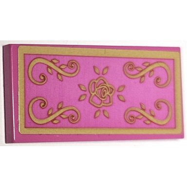 dark pink tile 2 x 4 with rug with gold rose scrollwork and border pattern sticker - set 43188