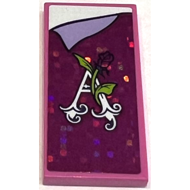 dark pink tile 2 x 4 with holographic magenta blanket rose with lime stems and leaves letter a folded lavender corner white bedsheet pattern sticker - set 41162