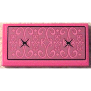 dark pink tile 2 x 4 with cushion with filigree sparkles black outline and buttons pattern sticker - set 43192