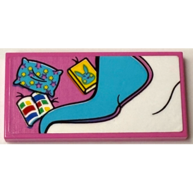 dark pink tile 2 x 4 with medium azure and white blanket pillow with stars yellow bunchu bunny and open books pattern sticker - set 71461