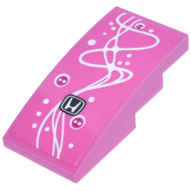 dark pink slope curved 4 x 2 with white curved lines and dots magenta circles and black honda logo pattern sticker - set 77241