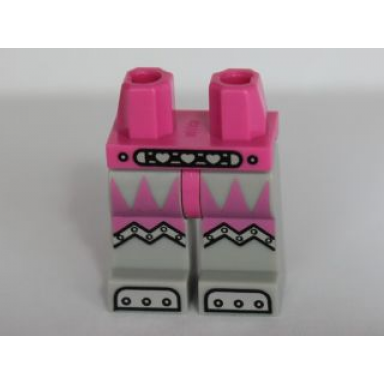dark pink hips and light bluish gray legs with silver mechanical belt with hearts riveted knees and feet pattern