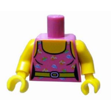 dark pink torso female dark pink top with colorful decorations pattern eighties style gym clothes yellow arms yellow hands