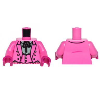 dark pink torso batman suit jacket with vest sand green shirt with collar and black tie pattern dark pink arms magenta hands