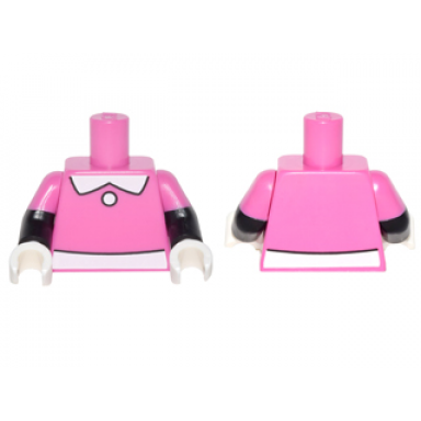 dark pink torso white collar button and belt front and back pattern black arms with molded dark pink short sleeves pattern white hands