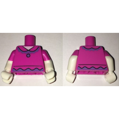 dark pink torso shirt with collar lavender ruffles and button pattern white arms with molded dark pink short sleeves pattern white hands